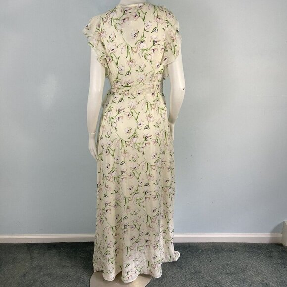 Boohoo Sleeveless Floral Frill Wrap Maxi Dress US 10 Ivory Cocktail Resort - Picture 7 of 14